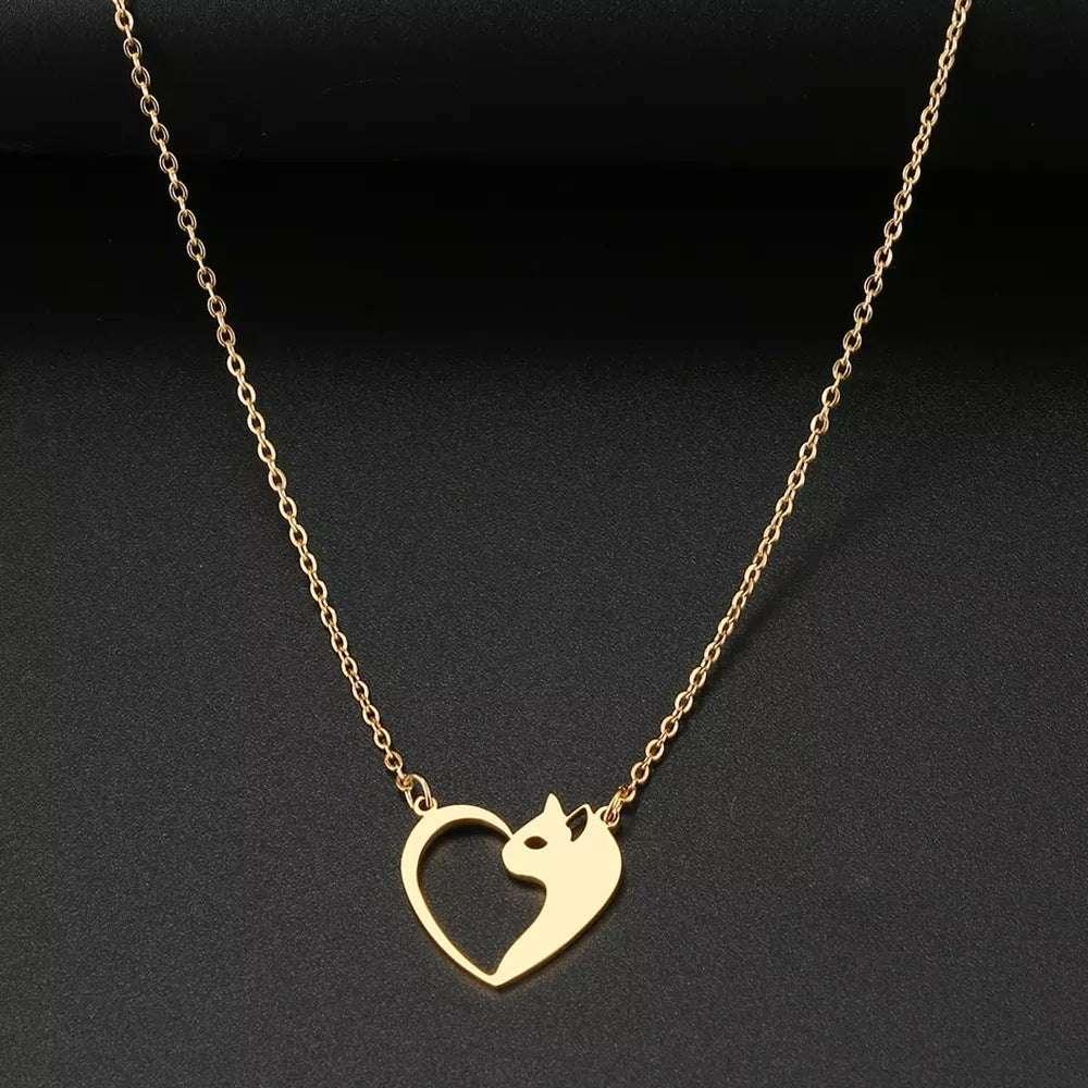Heart Cat Pendant Necklace