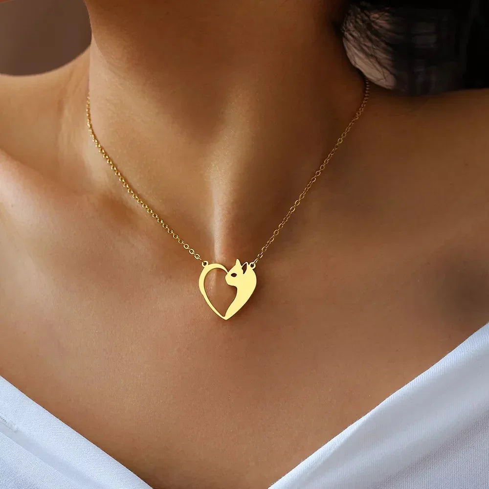 Heart Cat Pendant Necklace - AltaMiraJewels