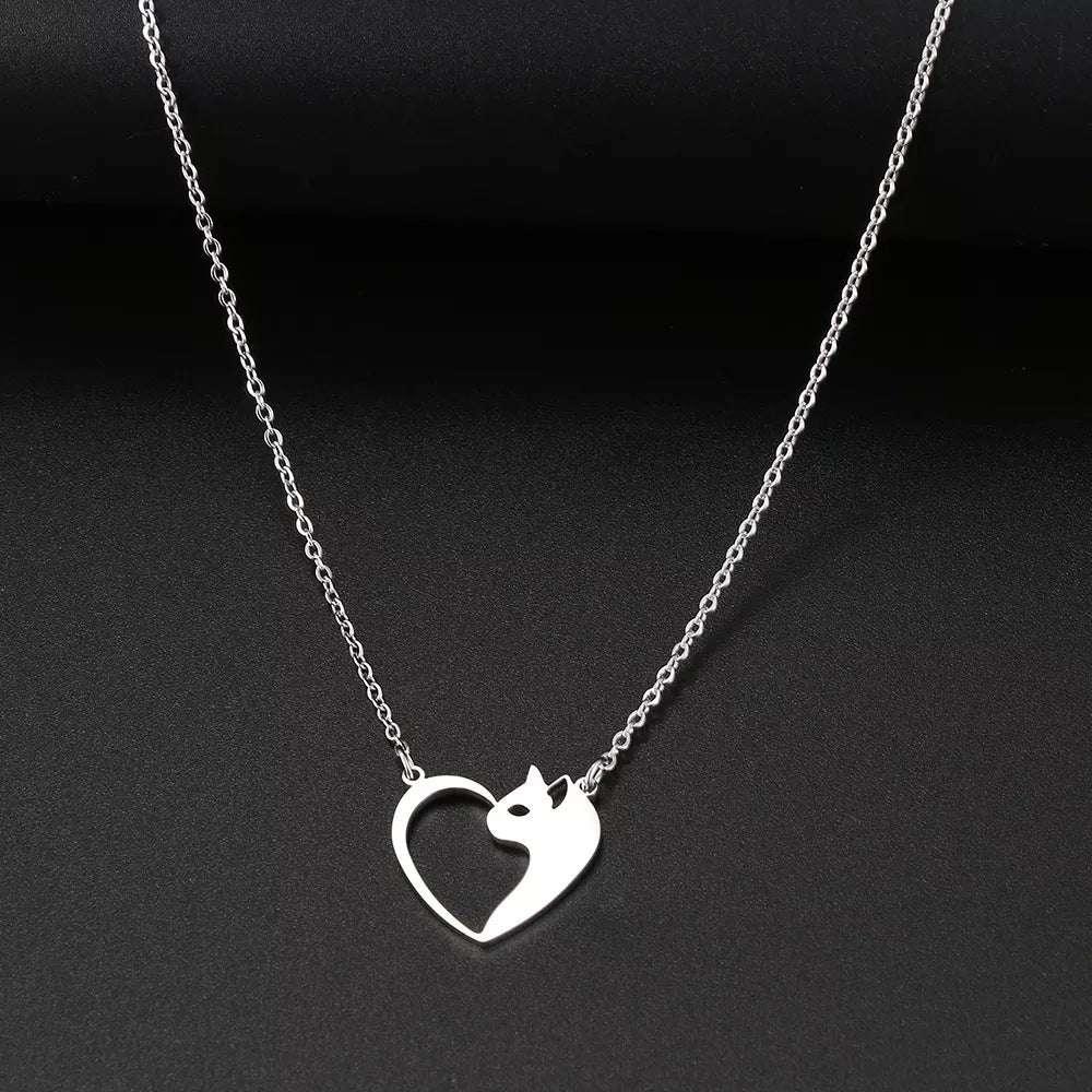 Heart Cat Pendant Necklace