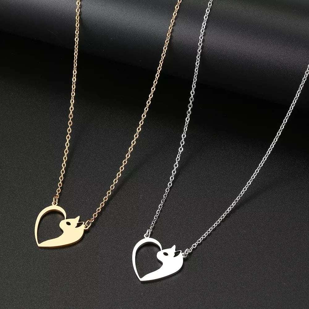Heart Cat Pendant Necklace