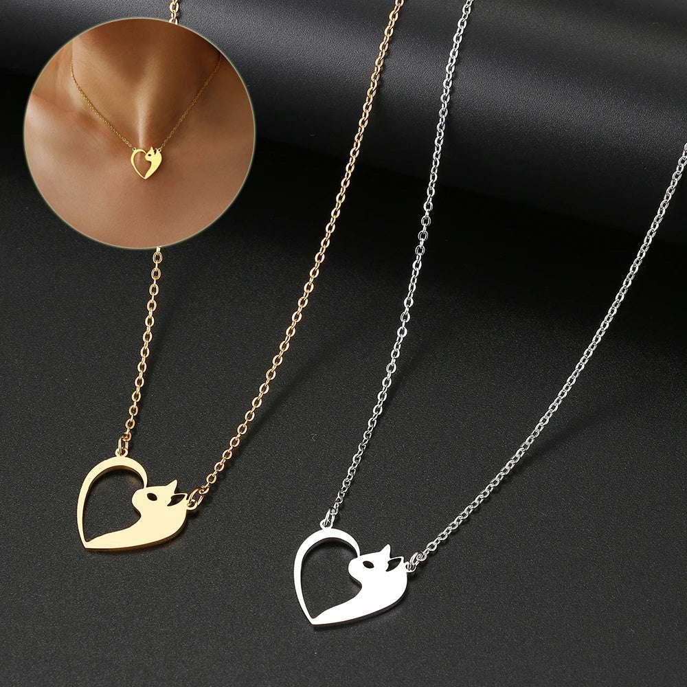 Heart Cat Pendant Necklace